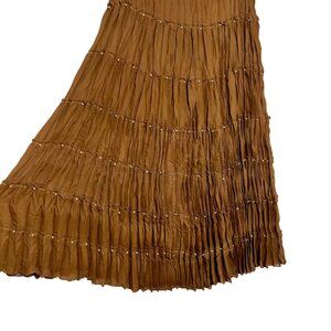 Vintage Brown Maxi Skirt Medium Nature Indie Granola Forest Fairy Pleated Beaded